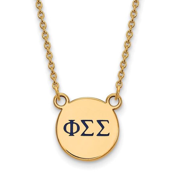 14K Plated Silver Phi Sigma Sigma Small Blue Enamel Greek Necklace - Picture 1 of 5